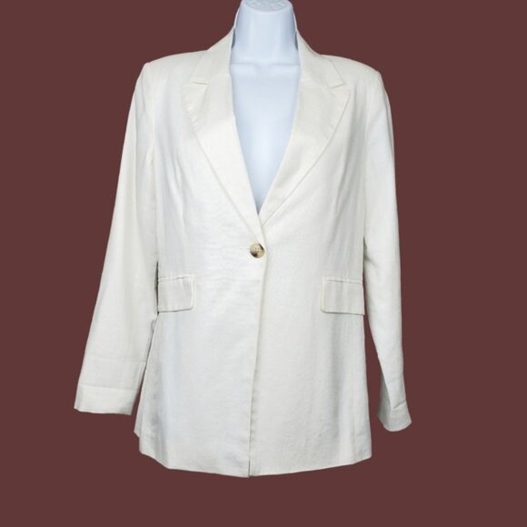 Bohme Womens Ivory Linen Blend Single Button Blazer Size S - Picture 1 of 8